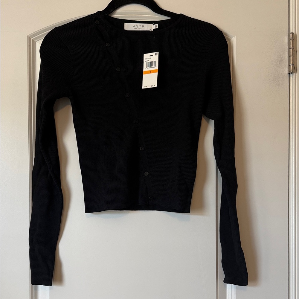 ASTR THE LABEL Black Ribbed Button Long Sleeve Cardigan! NWT!
